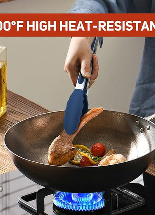 Kitchen Tongs, Stainless Steel Silicone Tongs for Cooking 600ºF High Heat-Resistant BBQ Grilling Locking Tongs, Set of 2-9" and 12" Classic Blue