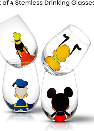 JoyJolt Disney Mickey Mouse Squad Collection Tumblers. 15oz Stemless Wine Glasses Set of 4 Stemless Drinking Glasses. Gifts Stuff, Wine Glass Mickey Mouse Cup Set