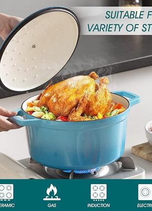 vancasso 7.5 QT Enameled Cast Iron Dutch Oven with Lid - Nonstick Enamel Coating, Tight-Sealing Pot for Bread Baking, Braising, Soups & Stews, Oven/Stovetop/Grill Safe, Blue