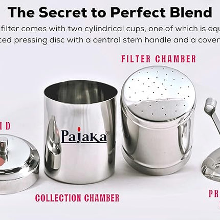 PAJAKA South Indian Filter Coffee Maker 2-4 Cup Mug Madras Kaapi Kappi Drip Decoction Maker Brewer Dripper Stainless Steel Medium Size (200 ML) | Pour Over Coffee Makers for Home & Kitchen