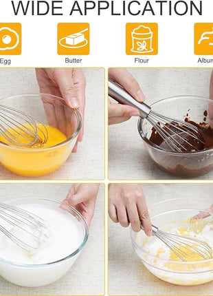 HOTEC 4 Pieces Stainless Steel Whisks Set Wire Whisk Balloon Whisk Egg Beater Kitchen Utensils for Stirring, Beating, Blending