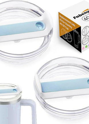 40 OZ Tumbler Lid Replacement Fit for Stanley Cup, 2 Pack Clear Replacement Lids Fit for Stanley Travel Tumbler, Spill Proof Tumbler Covers for Stanley Cup Accessories (Clear - Blue)