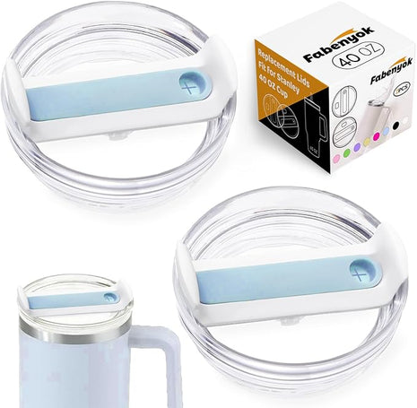 40 OZ Tumbler Lid Replacement Fit for Stanley Cup, 2 Pack Clear Replacement Lids Fit for Stanley Travel Tumbler, Spill Proof Tumbler Covers for Stanley Cup Accessories (Clear - Blue)
