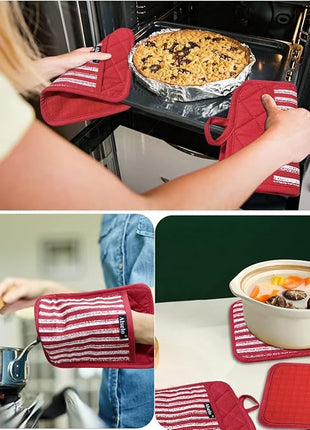 Silicone Pot Holders Set of 3 Heat Resistant & Non Slip Potholders, Professional Oven Hot Pads with Pockets Mitts for Kitchen Cooking Baking Barbecue (3, Red)
