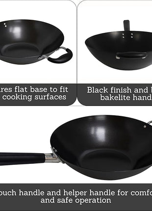 IMUSA USA 14" Traditional Nonstick Coated Wok with Triangle Helper Handle