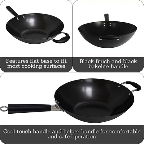 IMUSA USA 14" Traditional Nonstick Coated Wok with Triangle Helper Handle