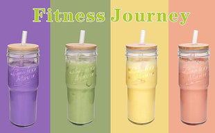 ANOTION Glass Cups with Lids and Straws 4 Packs, 24oz Travel Coffee Mug Bamboo Mason Jar Valentines Party Drinking Jars Glasses Cute Clear Glass Tumbler for Iced Coffee, Smoothie, Tea, Water