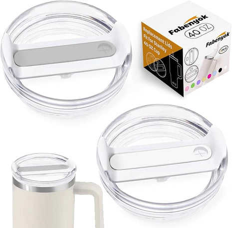 40 OZ Tumbler Lid Replacement Fit for Stanley Cup, 2 Pack Clear Replacement Lids Fit for Stanley Travel Tumbler, Spill Proof Tumbler Covers for Stanley Cup Accessories (White+Frost)