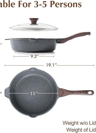 SENSARTE Nonstick Deep Frying Pan Skillet, 11-inch Saute Pan with Lid, Stay-cool Handle, Chef Pan Healthy Stone Cookware Cooking Pan, Induction Compatible