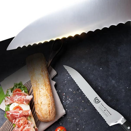 Dalstrong Serrated Offset Bread Knife - 8 inch - Gladiator Series Elite - Deli Knife - Forged German High-Carbon Steel - Bread Slicer - Slicing Knife - G10 Handle - Sheath - NSF Certified