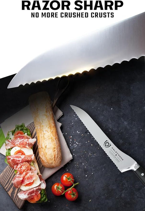 Dalstrong Serrated Offset Bread Knife - 8 inch - Gladiator Series Elite - Deli Knife - Forged German High-Carbon Steel - Bread Slicer - Slicing Knife - G10 Handle - Sheath - NSF Certified