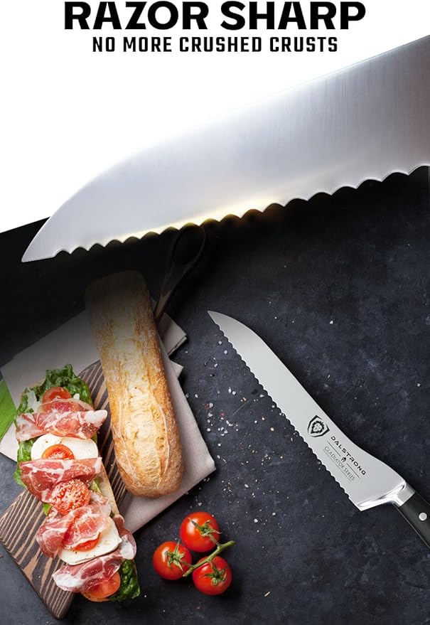 Dalstrong Serrated Offset Bread Knife - 8 inch - Gladiator Series Elite - Deli Knife - Forged German High-Carbon Steel - Bread Slicer - Slicing Knife - G10 Handle - Sheath - NSF Certified
