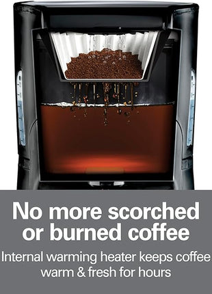 Hamilton Beach One Press Programmable Dispensing Drip Coffee Maker with 12 Cup Internal Brew Pot, Removable Water Reservoir, Black & Stainless Steel (48465)