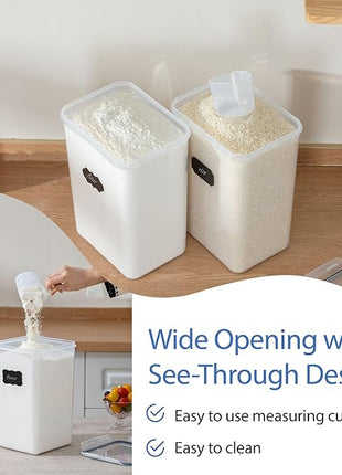 Chef's Path Airtight Food Storage Containers with Measuring Cups, Set of 2, 9.5L, 320Oz, Spacious, Leakproof Design Pantry Canisters for Flour, Sugar, and Bulk Food Storage - Transparent