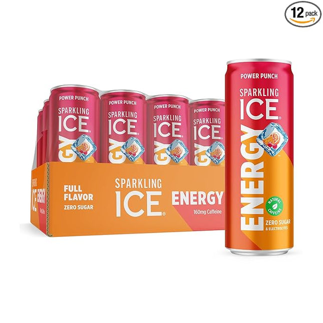 Sparkling Ice Energy Power Punch 12Pk. Energy Drinks with Vitamins + Antioxidants, Zero Sugar. 12 fl oz cans.