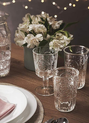 Bormioli Rocco Romantic Set Of 6 Cooler Glasses, 16 Oz. Clear Crystal Glass, Made In Italy.