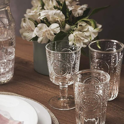 Bormioli Rocco Romantic Set Of 6 Cooler Glasses, 16 Oz. Clear Crystal Glass, Made In Italy.