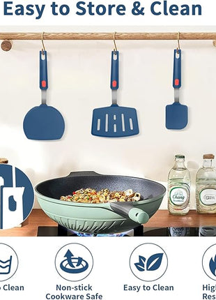 Silicone Spatula Turner Set of 3, Heat Resistant Large Wide Spatula for Pancake, Silicone Fish Spatulas Flipper for Cooking & Non-stick Cookware, BPA Free Rubber Cooking Untensil Set