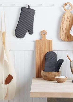KITCHENAID Ribbed Soft Silicone Oven Mitt 2-Pack Set, 7.5"x13", Charcoal Grey
