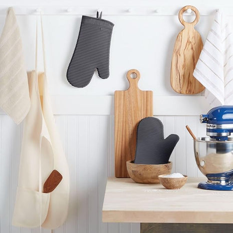 KITCHENAID Ribbed Soft Silicone Oven Mitt 2-Pack Set, 7.5"x13", Charcoal Grey