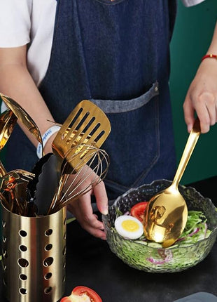 Berglander Gold Cooking Spoon, Stainless Steel Solid Serving Spoon Titanium Gold Plating, Basting Kitchen Spoon For Cooking, Dishwasher Safe, Easy to Clean