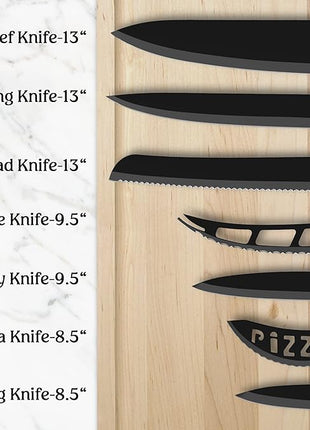 LDC Kitchen Black Knife Set - Stainless Steel, Dishwasher Safe Ergonomic Knives Set with Anti-Slip Handles - Ultra-Sharp Blades - Kitchen Essential Knives - 7 Piece Set