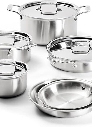 All-Clad D5 Brushed 5 Ply Stainless Steel Cookware Set 10 Piece w/ Frying Pans, Pots and Pans Set, Induction, Oven Broiler Safe 600F, Silver