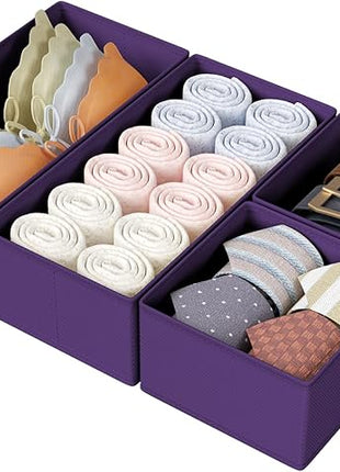 DIMJ Drawer Organizers Clothes, Set of 4 Dresser Organizer Bins, Fabric Closet Organizers and Storage, Shallow Drawer Dividers for Nursery, Clothing, Baby Clothes, Socks, Underwears, Tie (Purple)