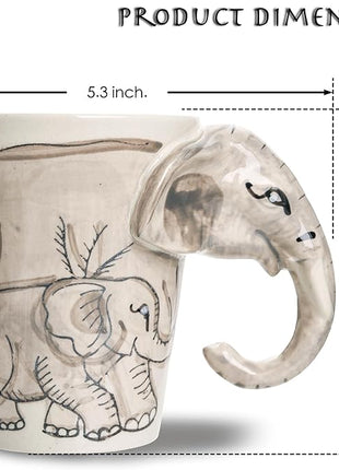 IYARA CRAFT 3D Elephant Mug – 11oz Ceramic Cup with Sculpted Trunk Handle, Microwave & Dishwasher Safe, Mom and Baby Elephant Design