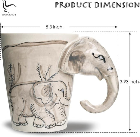 IYARA CRAFT 3D Elephant Mug – 11oz Ceramic Cup with Sculpted Trunk Handle, Microwave & Dishwasher Safe, Mom and Baby Elephant Design