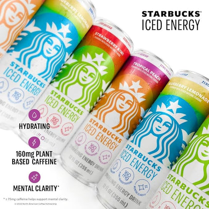 Starbucks Iced Energy Drink, Blueberry Lemonade, Zero Sugar Energy Drink, Plant Based Caffeine, Hydration, Mental Clarity, 12 Fl Oz Cans (Pack of 12)