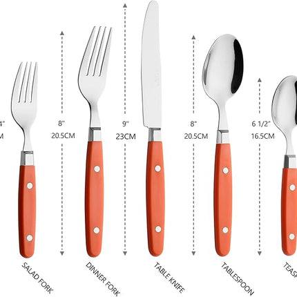 ANNOVA Silverware Set, Retro/Rivet Colorful Stainless Steel Tableware Kitchen Flatware Set Utensils, Includes Dinner Knives, Forks, Spoons, Salad Forks & Dessert Spoons (Orange, 20 Pieces)