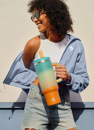 40 oz Tumbler with Handle and Straw: Stainless Steel Insulated Tumbler Keeps Cold for 24 Hours, Leakproof Travel Cup Fits in Cup Holder and BPA-Free, Avenue