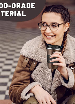 Insulated Coffee Tumblers with Flip Lid 12oz / 17oz, Stainless Steel Travel Coffee Mug Leak Proof, Vacuum Insulated Coffee Mug Reusable Cup, Keeps Cold and Hot for Coffee Tea