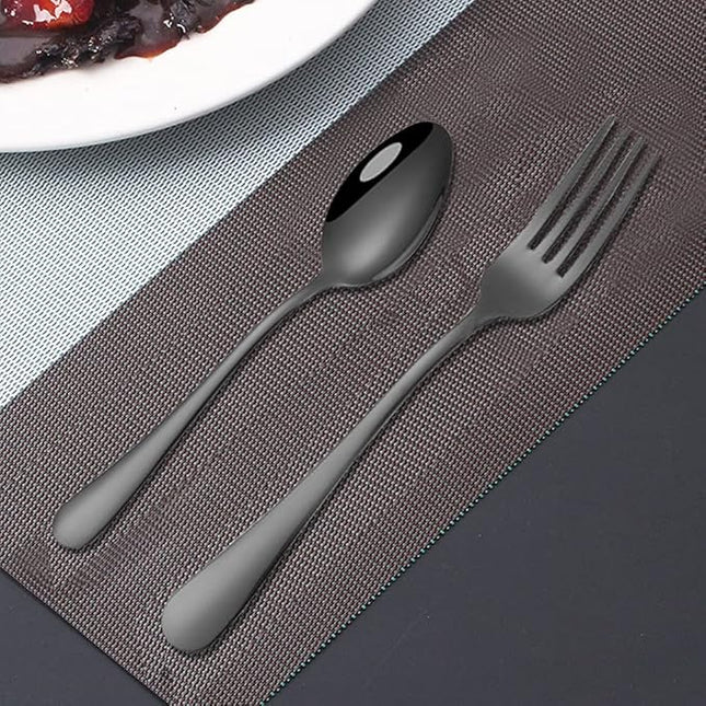 Set of 12, Black Plated Stainless Steel Dinner Forks and Spoons, findTop Heavy-duty Forks (8 Inch) and Spoons (7 Inch) Cutlery Set- Black