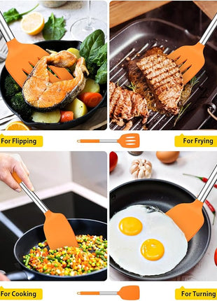 Pack of 2 Silicone Solid Turner, Non Stick Slotted Kitchen Spatulas, High Heat Resistant BPA Free Cooking Utensils, Ideal Cookware for Fish, Eggs, Pancakes (ORANGE)