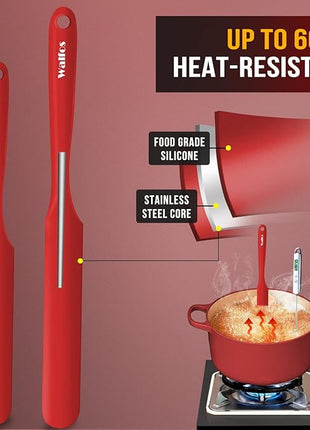 Walfos Silicone Jar Spatula - 600ºF Heat Resistant Kitchen Spatulas(2pcs), Strong Steel Core & One-Pieces Design,Mixing Batter & Cake Cream Spatulas, for Cooking & BPA Free & Dishwasher Safe, Red