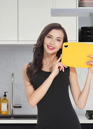 Liflicon Thick Silicone Cutting Boards for Kitchen Silicone Chopping Boards/Mats Set of 2 Extra Large14.6''x10.43'', Mini 9.1”x7.1” Non-slip Deep Drip Juice Groove, Dishwasher Safe-Yellow