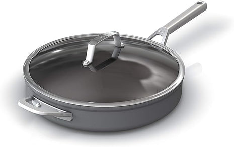 Ninja Foodi NeverStick Professional Hard-Anodized 4-Quart Sauté Pan with Glass Lid, Nonstick, Durable & Oven Safe to 500°F, Salt Grey, C30140