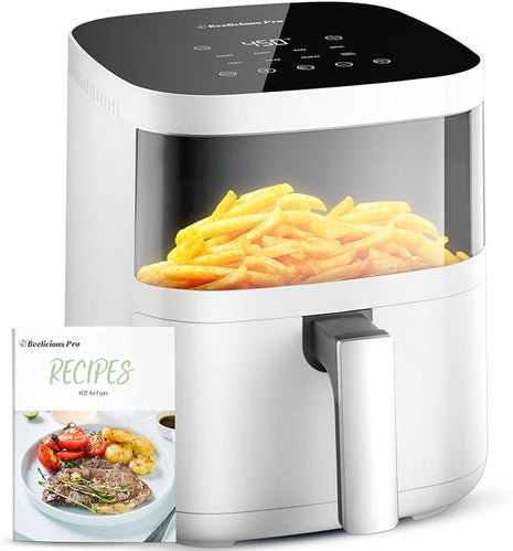 Air Fryer, Beelicious 8-in-1 Smart Compact 4QT Air Fryers with Viewing Window, Shake Reminder, 450°F Digital Airfryer with Flavor-Lock Tech, Dishwasher-Safe & Nonstick, Fit for 1-3 People, White