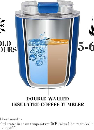 Puraville Insulated Tumblers with Lid, 10 oz Travel Coffee Mug Stainless Steel Vacuum Cup, Leak Proof Reusable Double Walled Coffee Tumbler for Iced and Hot Drinks, Klein Blue