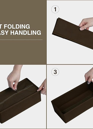 DIMJ Drawer Organizer Clothes, Underwear Drawer Organizer, Set of 4 Foldable Closet Drawer Bins, Fabric Drawer Dividers for Baby Clothes, Socks, Belt, Tie (Brown)