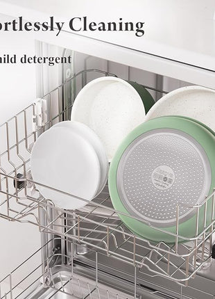 Ceramic Nonstick Cookware Set, Healthy,Non Toxic,17-Pieces Pots and Pans Set Removable Handles,Induction RV Kitchen Set,Stain & Scratch-resistant,Dishwasher/Oven Safe,PFAS/PFOA Free,Green