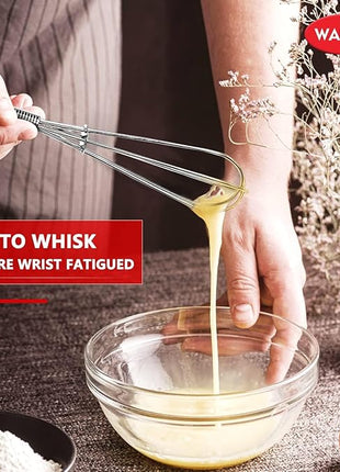 Walfos Whisk,304 Stainless Steel Mini whisk,Small Whisk.6in Long-Handle Non Rust Whisks Nice for stirring individual eggs and mixing small amounts of powder and sauce.Dishwasher Safe.(5+7+10in)