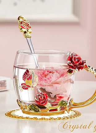 OEAGO Gifts for Mom Women Stocking Stuffers for Women Christmas Glass Coffee Enamels Mug Valentines Day Gifts for Her Girlfriend Wife Best Birthday Valentine's Mothers Day from Daughter Son Tea Cup