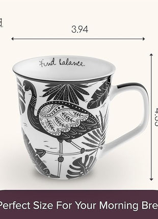Karma Gifts 14 oz Black and White Boho Mug Flamingo - Cute Coffee and Tea Mug - Ceramic Coffee Mugs for Women and Men