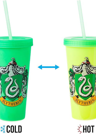 Silver Buffalo Harry Potter House Crests 4 pack Color Change Plastic Tumbler, 24 Ounces