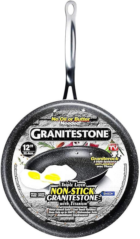 Granitestone Cookware Nonstick Frying Pan, 12” Nonstick Pan for Cooking & Frying, Mineral Enforced Egg Pan with Stay Cool Handles, Dishwasher Safe Cooking Pan with No Warp Technology, 100% PFOA Free