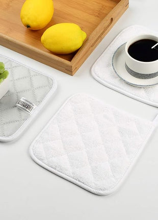 100% Cotton Kitchen Everyday Basic Terry Pot Holder Heat Resistant Coaster Potholder for Cooking and Baking Set of 5 White