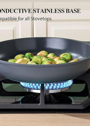 PRICUSIS Nonstick Ceramic Frying Pan, Skillet with Stay Cool Handle,Egg & Omelet & Chef's Pan, Induction Compatible & Oven Safe, Dishwasher Safe, PTFE PFAS & PFOA Free (8+10 Inch)